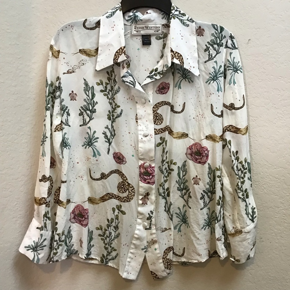 EUC JESSIE WESTERN Silk Desert Rattlesnake Floral Women's Top